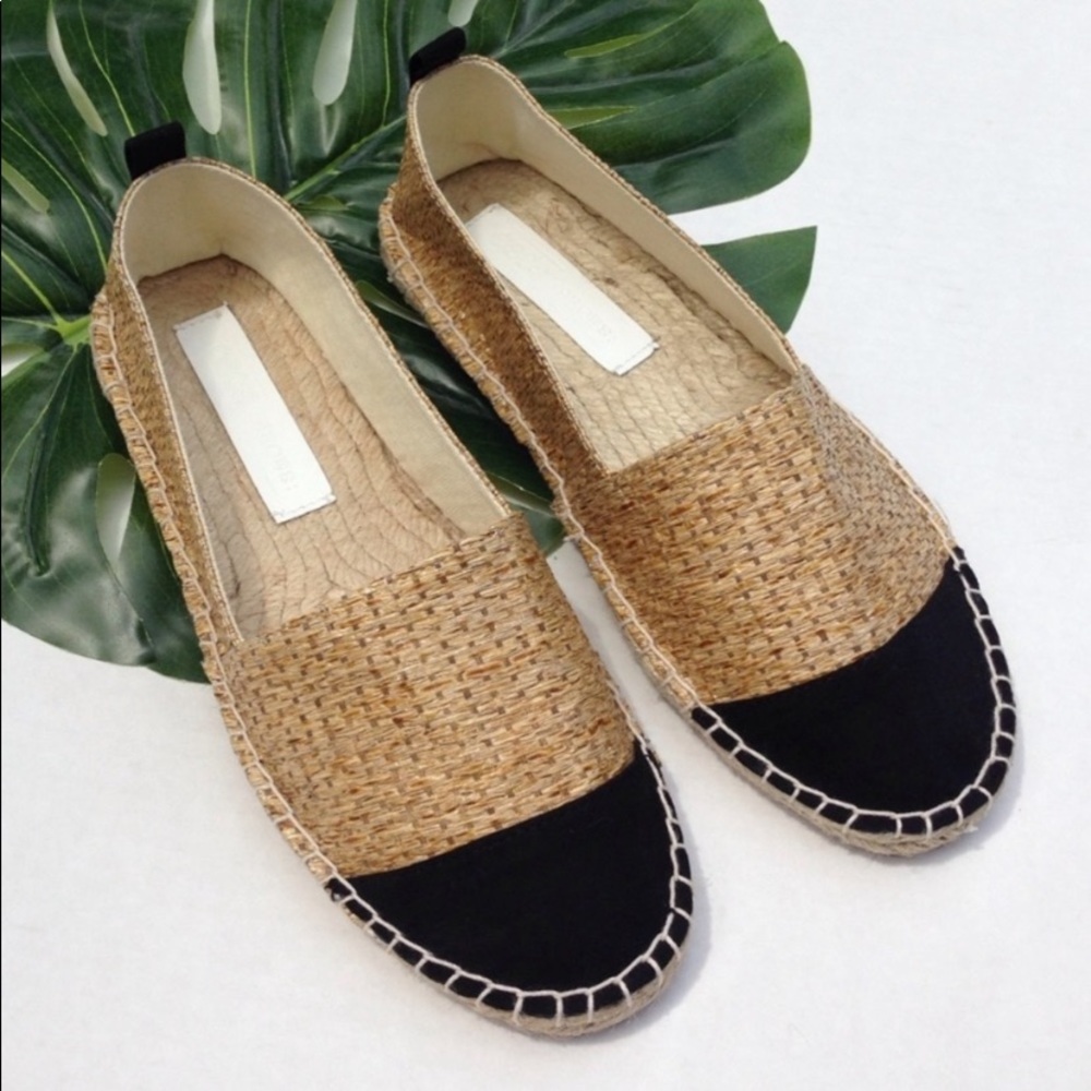 New never worn ASOS black suede cap toe straw espadrilles size 8W - Picture 1 of 7